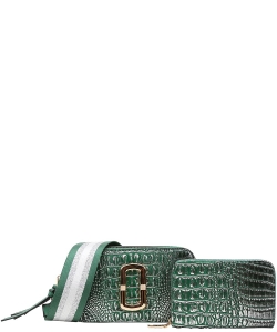 Croc Mini Crossbody Bag With Wallet Set GX-1026A GREEN